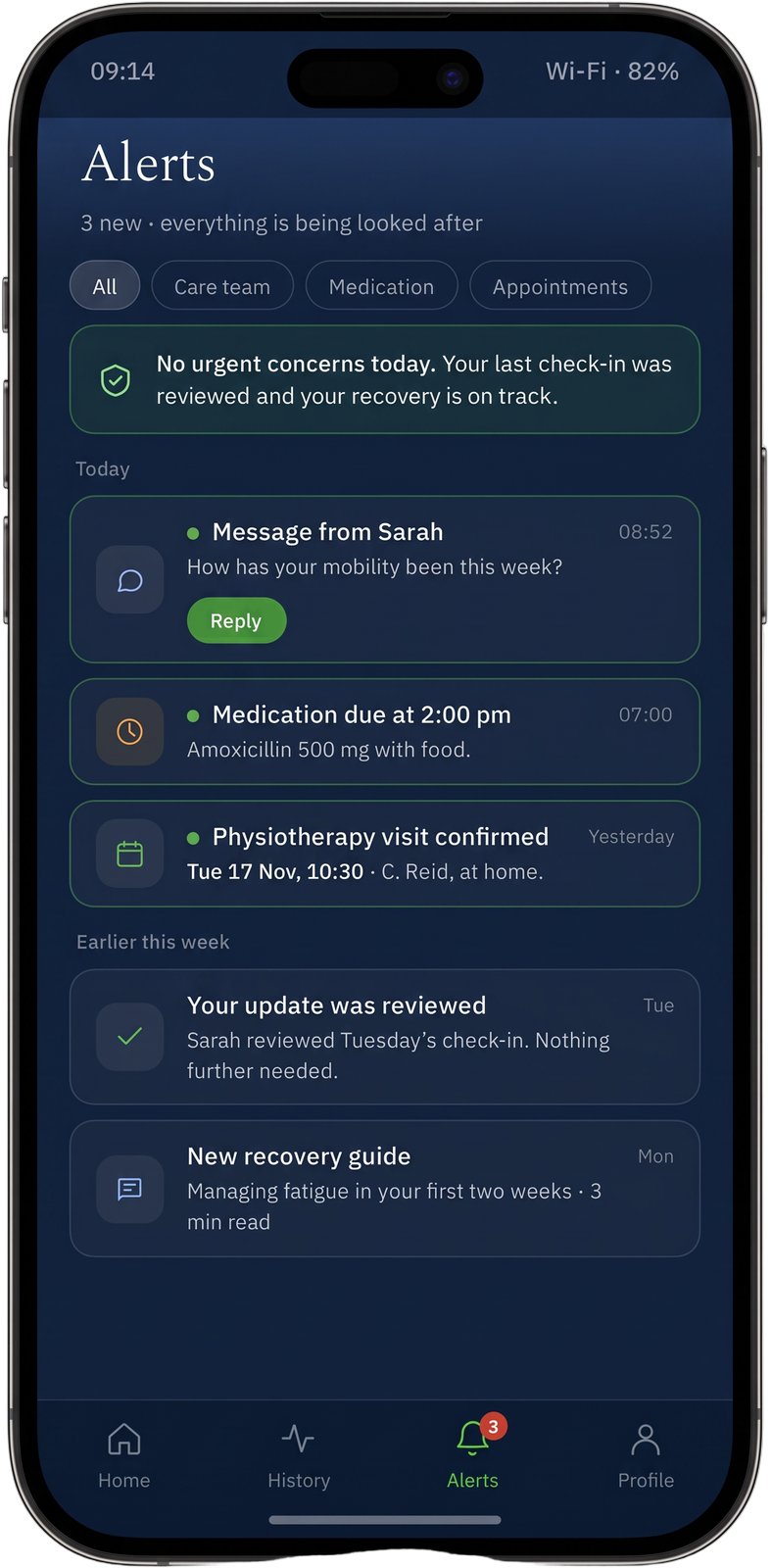 Ambrosia patient app Alerts screen