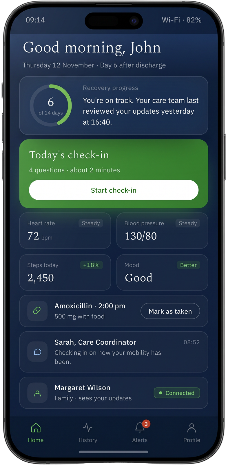 Ambrosia patient app Home screen